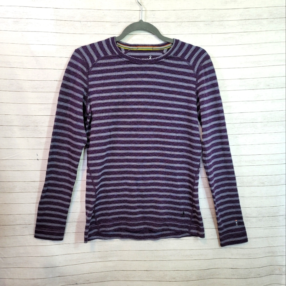 SMARTWOOL 100% MERINO WOOL 250 MIDWEIGHT BASE LAYER PURPLE STRIPE, SZ LARGE